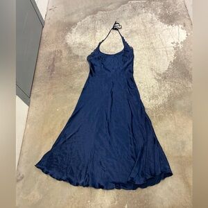Vintage intimate details low back lace trim Navy Blue Halter Dress nightgown